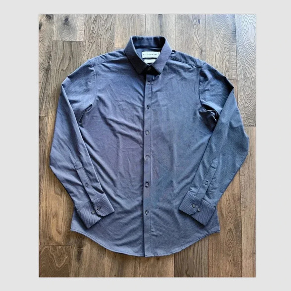 Mizzen + Main Men's Trim Fit Dress Shirt Size M Blue Gray Button Down Business - Picture 1 of 9